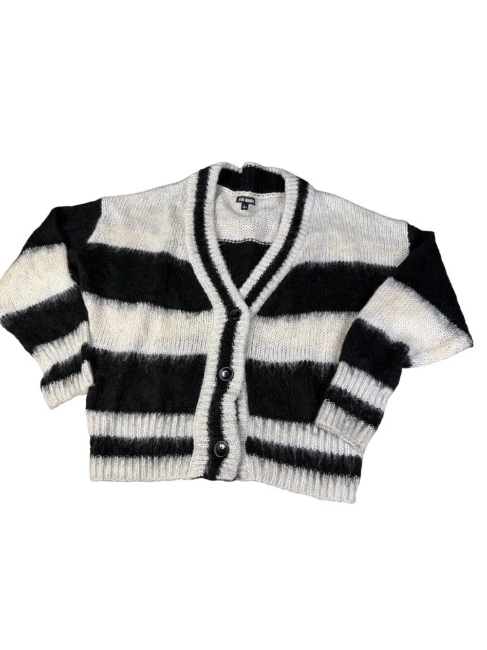 Steve Madden Black & White Striped Knit Cardigan Sweater L